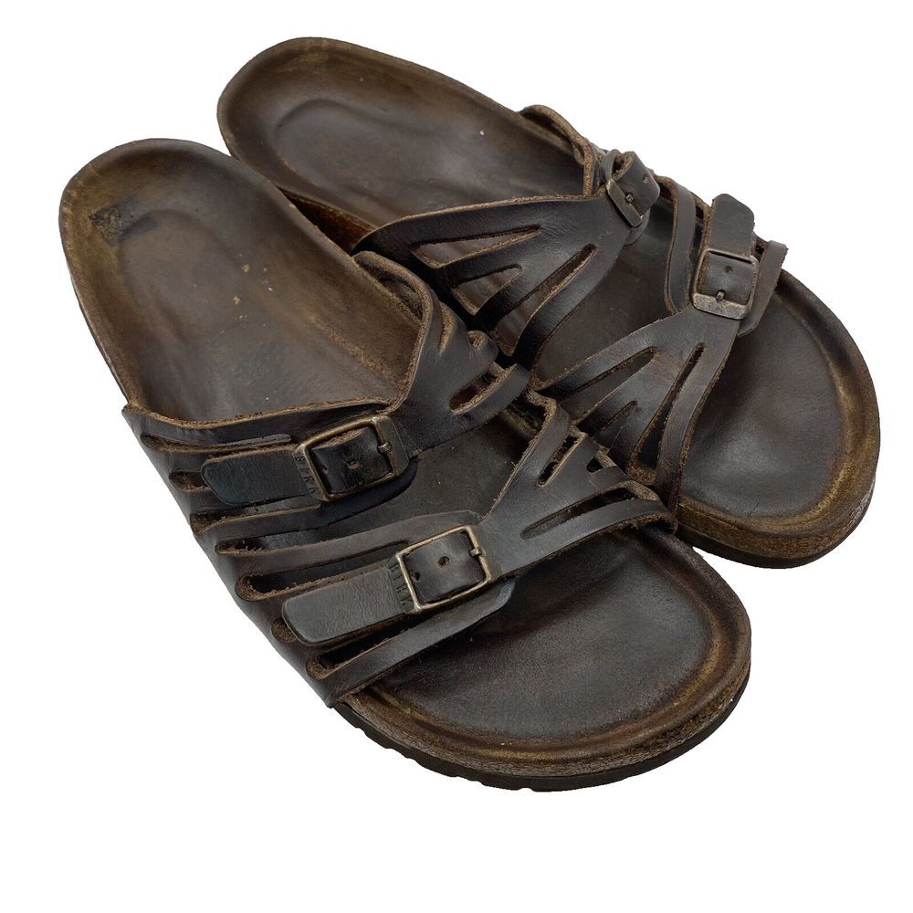 Birkenstocks Sz 38 US W7 Brown‎ Leather Mayari Arizona Granada slide Sandals Y2K